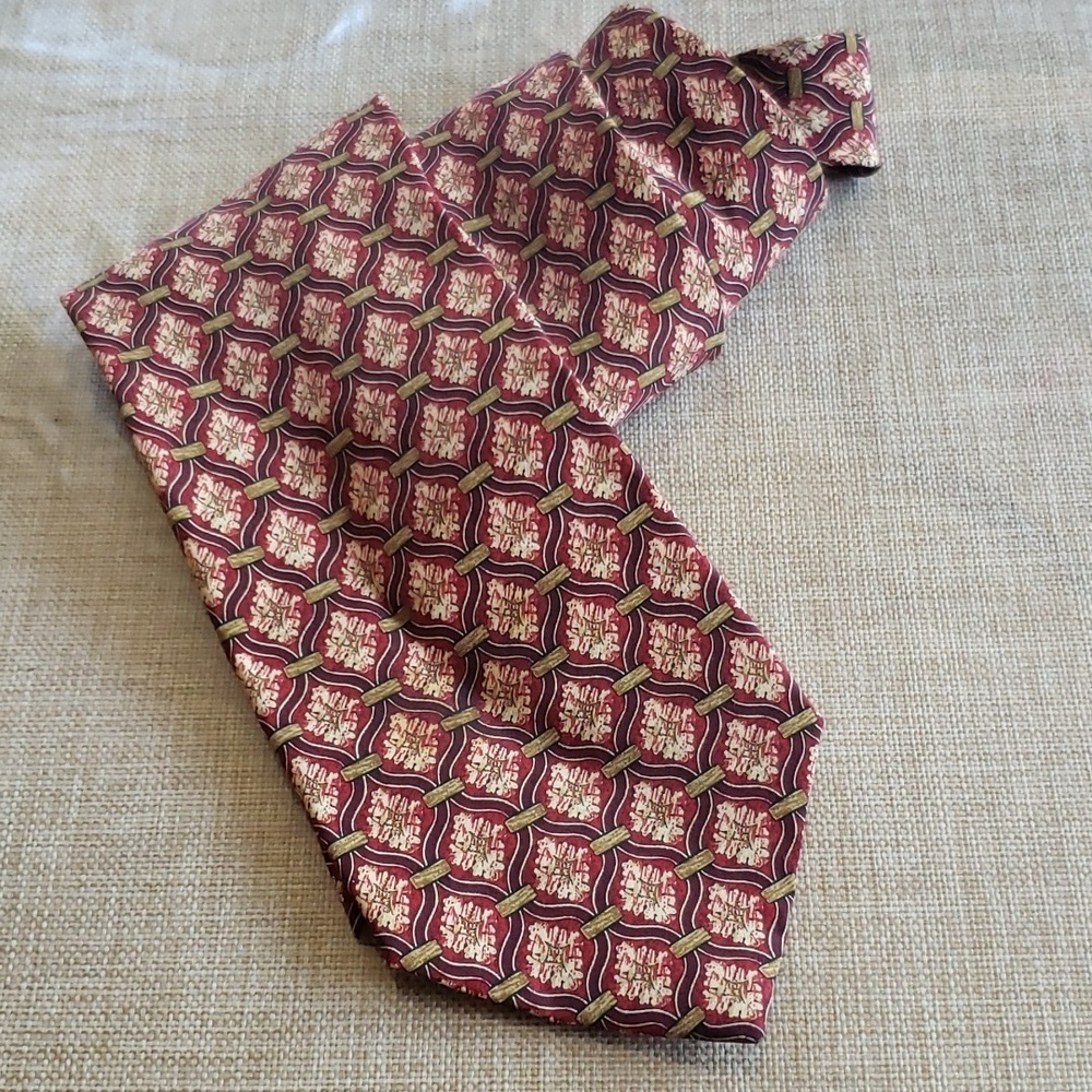 Valentino 100% silk red wine and gold mens tie